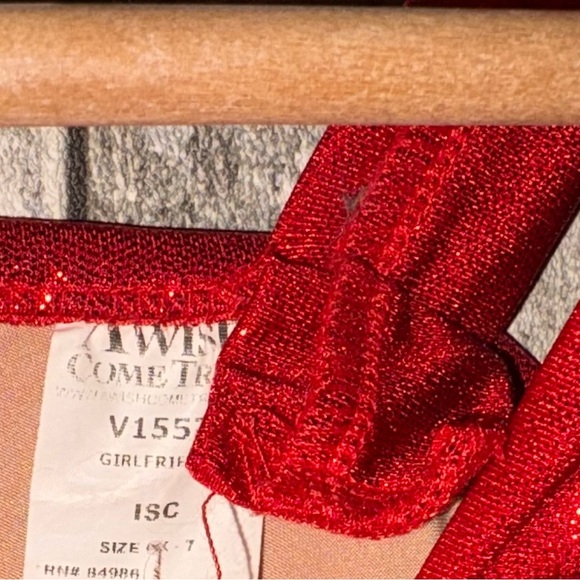 Red Sequin One-Shoulder Top with Navy Bottoms dance costume - Picture 2 of 2